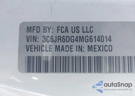 2021 Ram 1500 Classic Tradesman 4X2 8' Box из США, поврежденный, VIN 3C6JR6DG4MG614014
